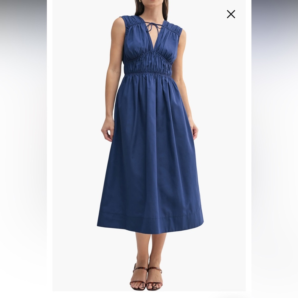 Mila Mae Sleeveless Linen Blend Midi Dress in the color cobalt blue size S